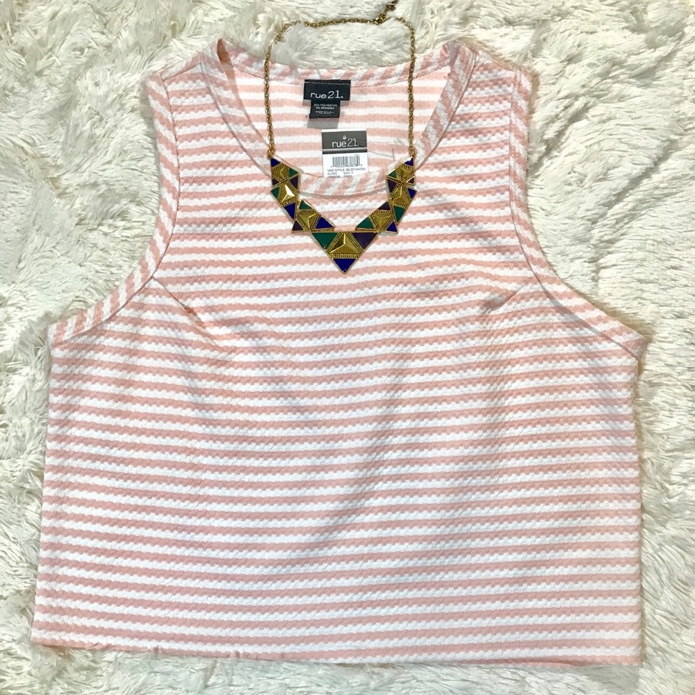 Pink White Striped Sleeveless Crop Tank Top - Picture 5 of 7